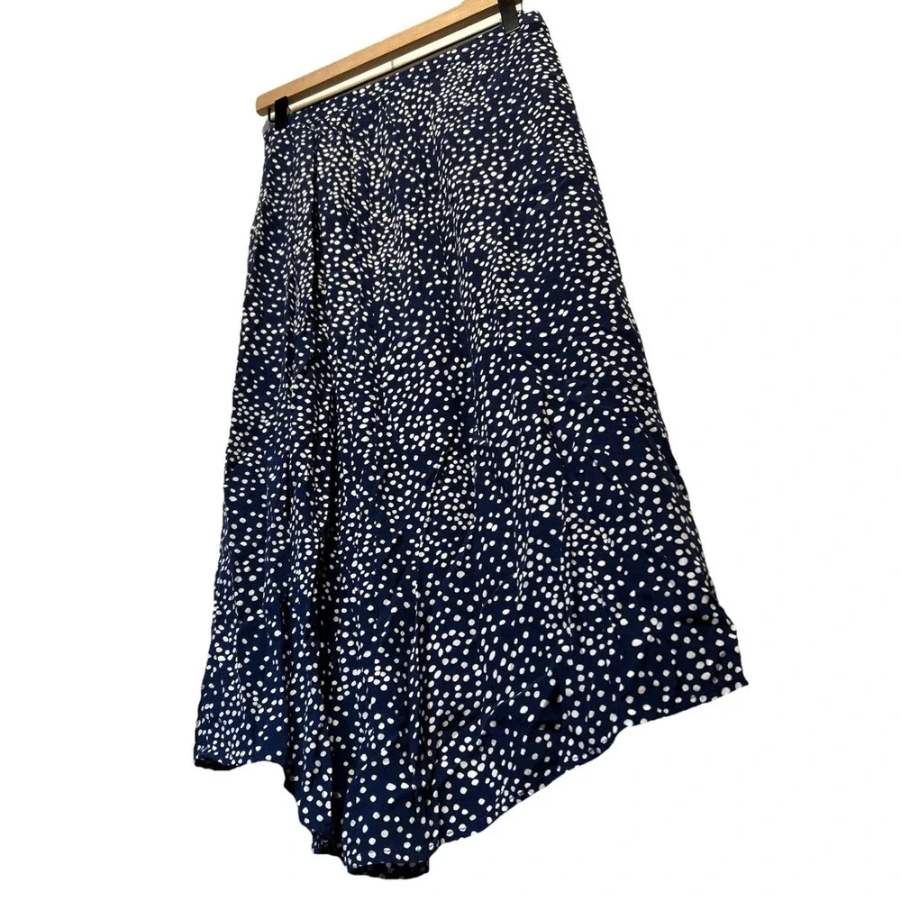 GAP Dipped Hem Midi Skirt Blue‎ White Polka Dot Women's Size 6 EUC